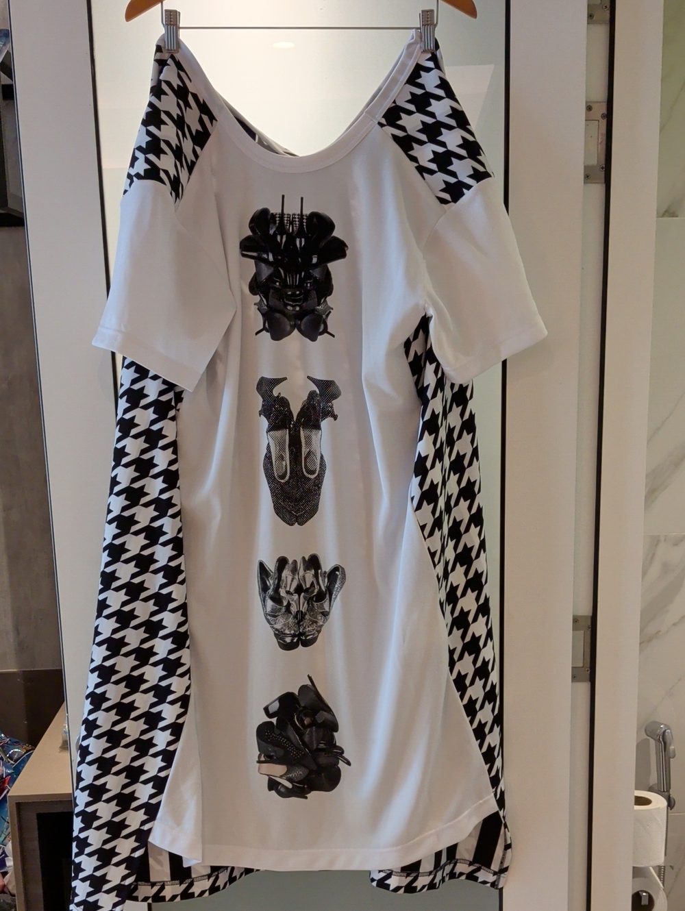 Nwt Comme des Garcons Oversized Black & White Houndstooth Graphic Dress